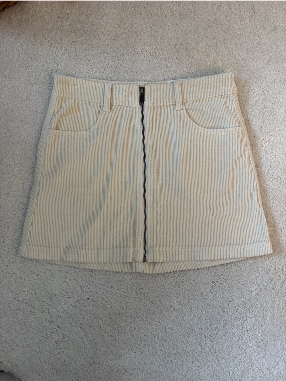 American Eagle Outfitters Cream Corduroy High-Waist Zip Front Skirt